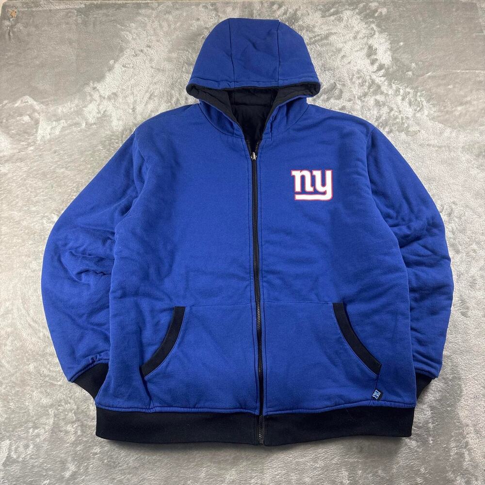 NFL New York Giants Reversible Hooded Jacket Men’s 2XL Blue Black Fleece